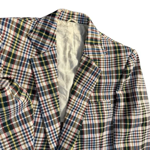 Vintage H.I.S. 1970s Plaid Academia Blazer Size Small‎ Preppy Retro Herringbone